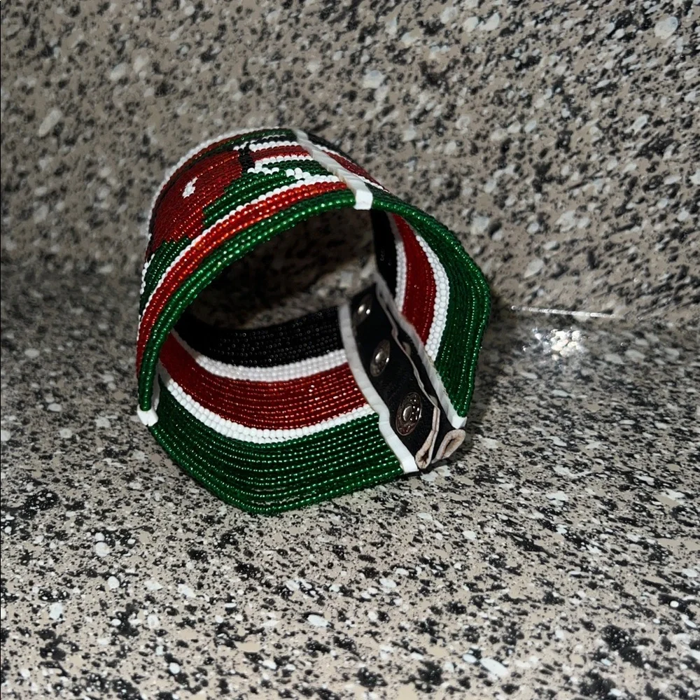 Handcrafted African Beaded Bracelet - Red, Green, Black